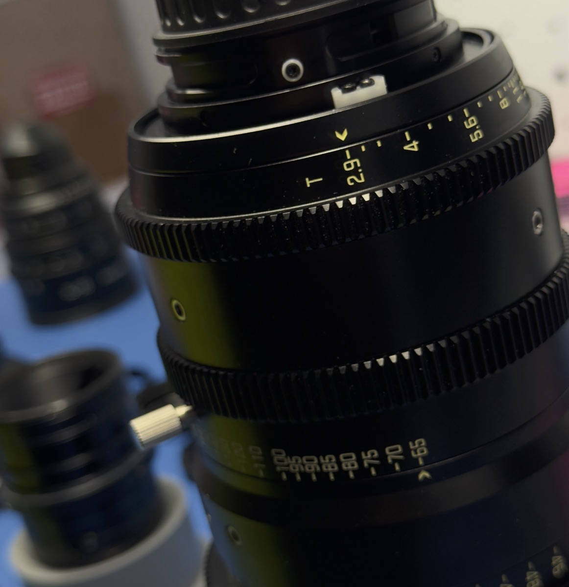 Cine zoom lens, focus and iris scales